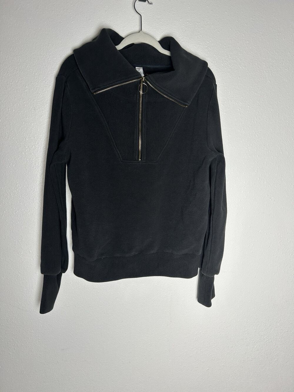 VARLEY Black Vine Half Zip Ottoman Rib Oversized Pullover Sweatshirt Size Med
